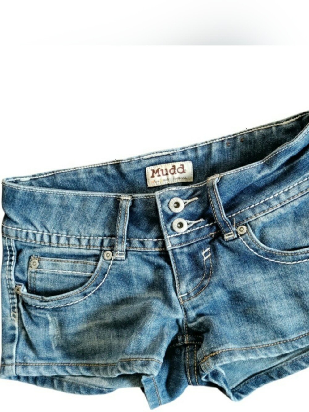 Y2K Low Rise Mudd Denim Shortie Shorts Blue Jean Embroidered